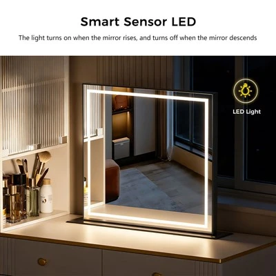Gizli Elektrikli Asansör Aynalı ve LED Işıklı Minimalist Tarzda Tuvalet Masası